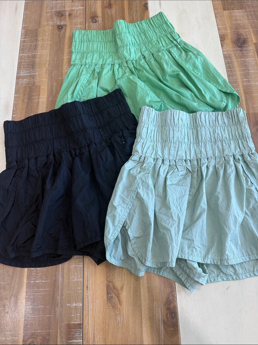 Free People Trio Smocked Waist Athletic Shorts - Black, Mint, Seafoam